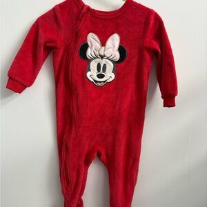 Disney Baby Minnie Mouse Red Fleece Footed Pajamas 12M Cozy Zip Sleeper